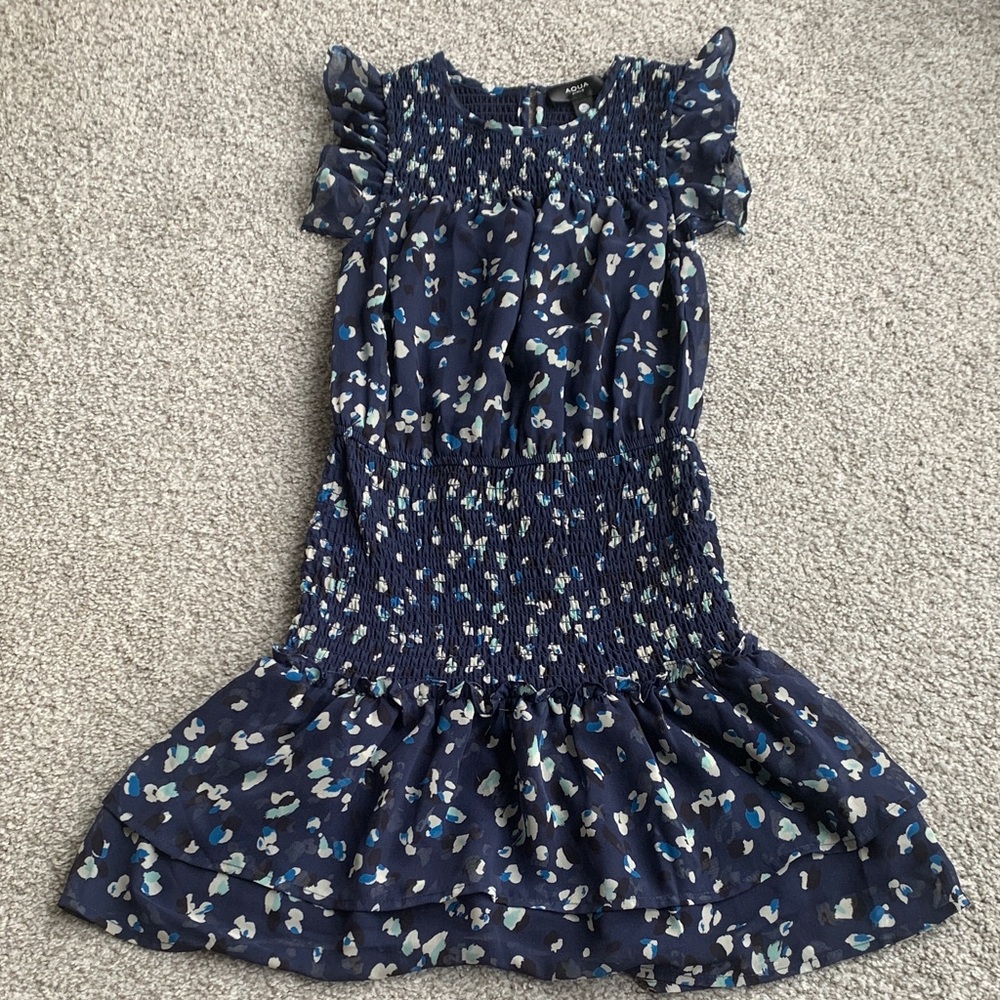 NWOT Aqua Navy and Light Blue Floral Kids Dress M (9/10)